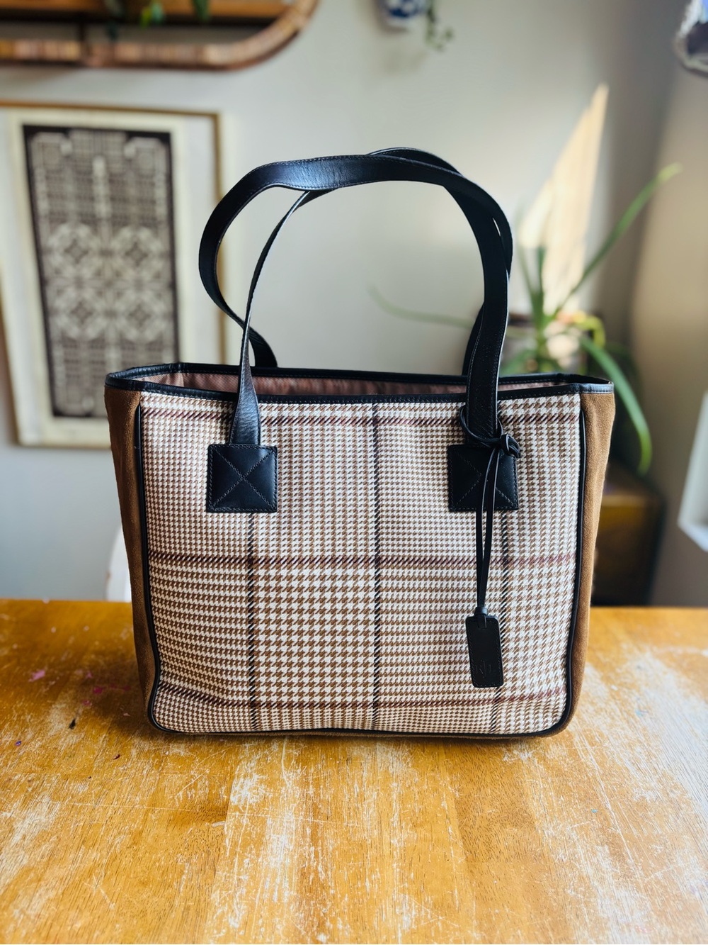 Lauren Ralph Lauren Brown and Black Plaid Tote